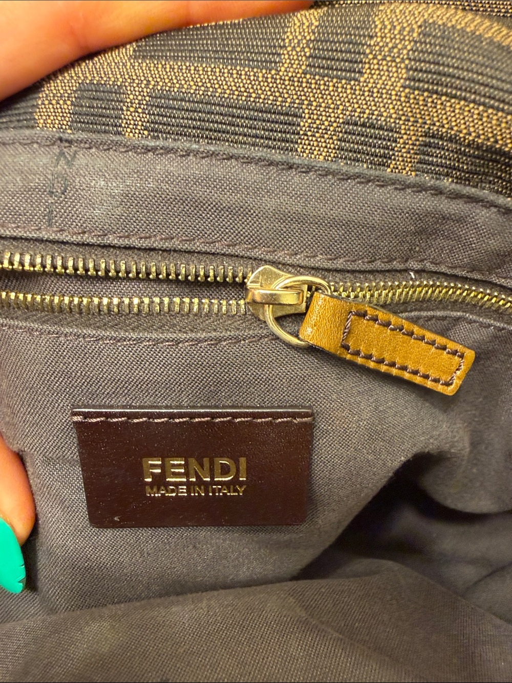 Fendi Brown Zucca FF-Logo Shoulder:Crossbody Bag with Tan Leather Trim - Picture 12 of 13